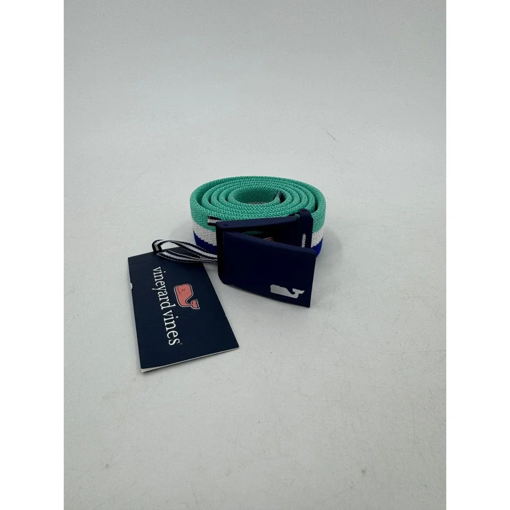 Vineyard Vines Whale Stripe Golf Tech Belt Capri Blue 1A5027‎ Mens Small NWT